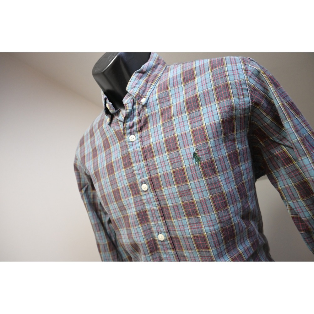 Polo Ralph Lauren Button Down Shirt Men Size Medium Blue Plaid Long Sleeve